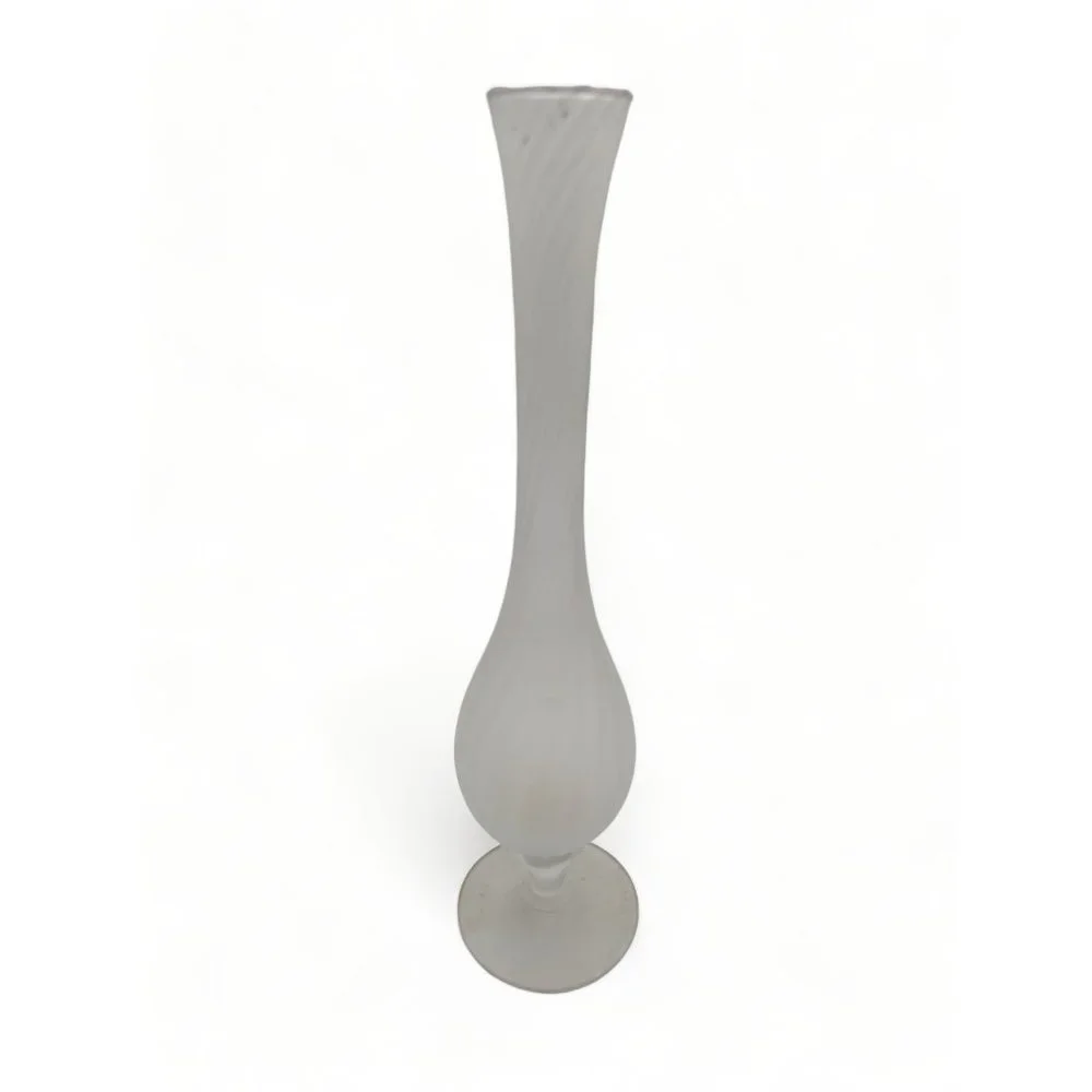 Vintage Satin Glass Pedestal Rib Swirl Bud Vase 10 3/4